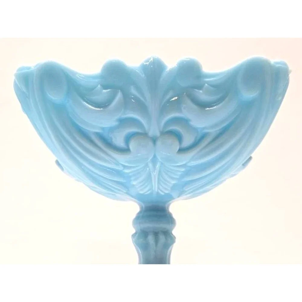 Vintage Portieux Vallerysthal Aqua Blue Opaline Milk Glass Compote France